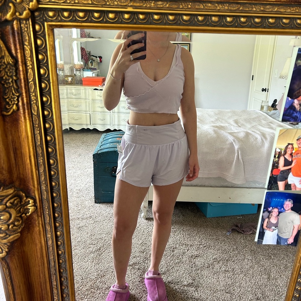 Free People Lavender Ribbed Crop Tank with Scalloped Edge